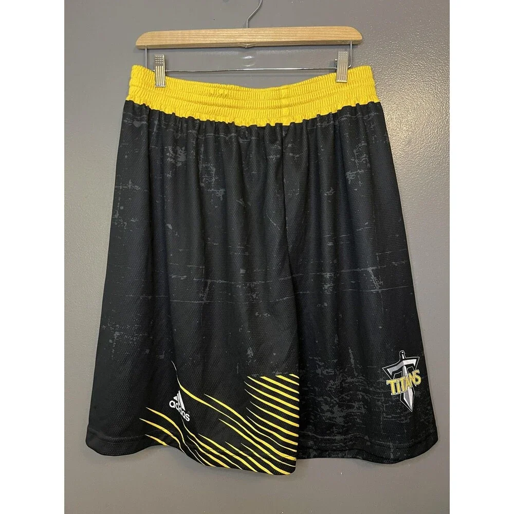 Adidas Titans Shorts Mens Large Black Yellow Basketball Athletic Mesh Drawstring